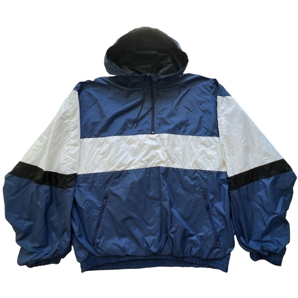 Eastbay Windbreaker Jacket Men LT Large Tall Blue Black White Colorblock 1/4 Zip